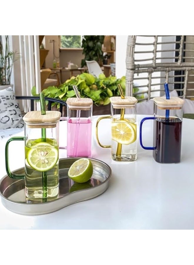 كوب زجاجي فاخر مع غطاء من الخيزران ومصاص زجاجي – كوب عصري للمشروبات الباردة مع يد ملوّنة – كوب قابل لإعادة الاستخدام للمشروبات مثل القهوة الباردة، العصير، الحليب والشاي - Image 4